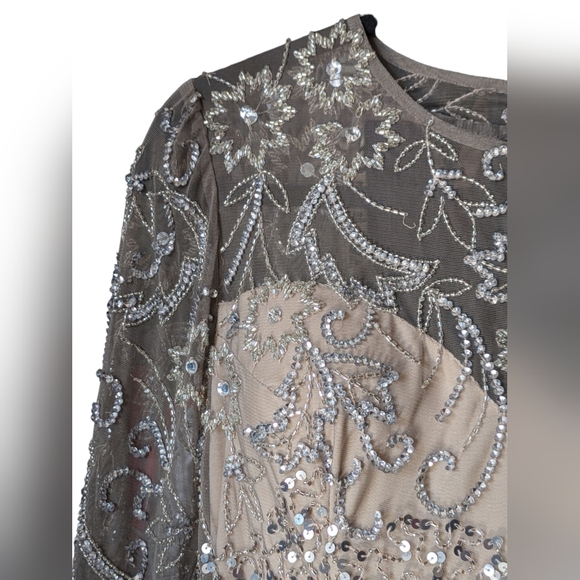 Vintage 1990 SCALA Hand Beaded Floral Sequin Sheer Tone Cocktail Evening Dress - Picture 2 of 7